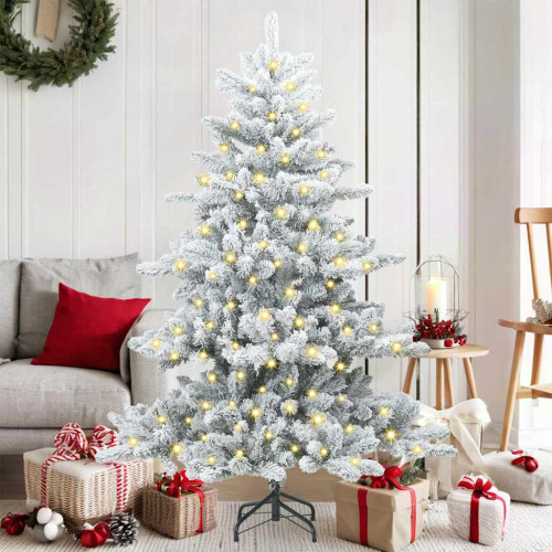 vidaXL Plast Hingad Julgran med 150 LED-lampor Vit 150 cm PVC och stål