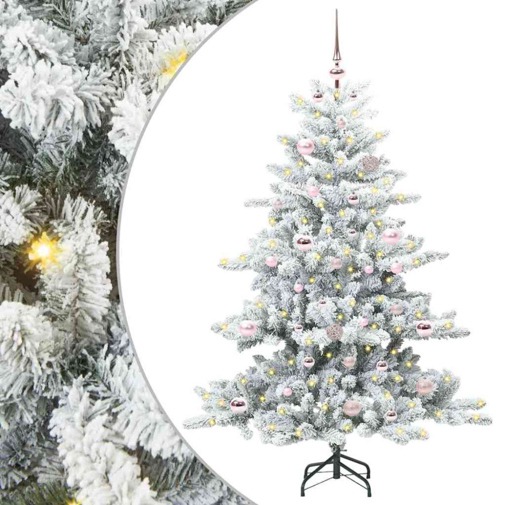 Produktbild för Plast Hingad Julgran med 150 LED-lampor Vit 150 cm PVC och stål