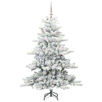 Produktbild för Plast Hingad Julgran med 150 LED-lampor Vit 150 cm PVC och stål