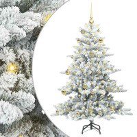 Produktbild för Plast Hingad Julgran med 150 LED-lampor Vit 150 cm PVC och stål