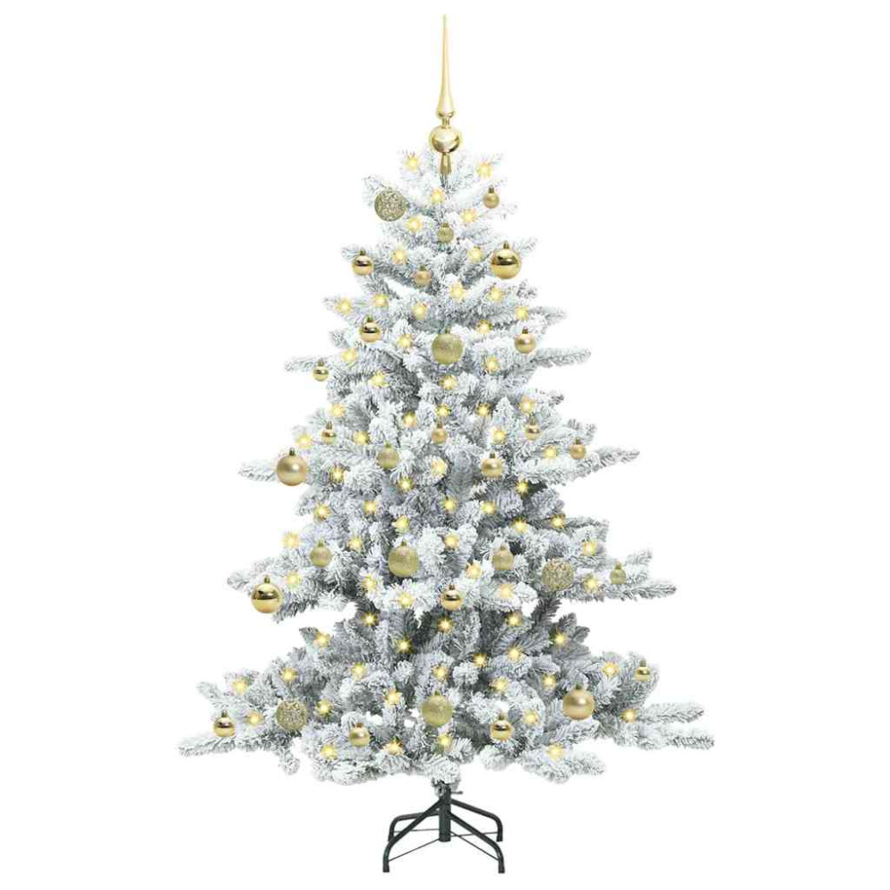 Produktbild för Plast Hingad Julgran med 150 LED-lampor Vit 150 cm PVC och stål