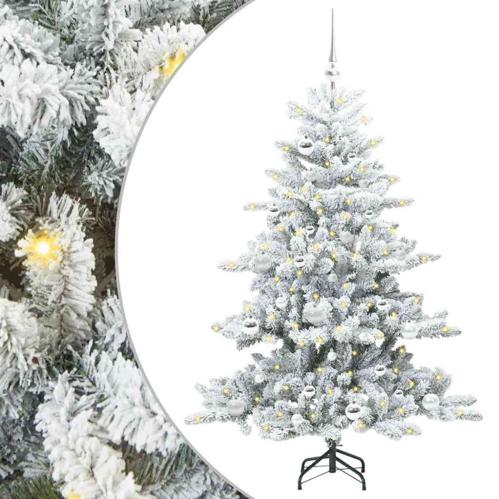 Produktbild för Plast Hingad Julgran med 150 LED-lampor Vit 150 cm PVC och stål