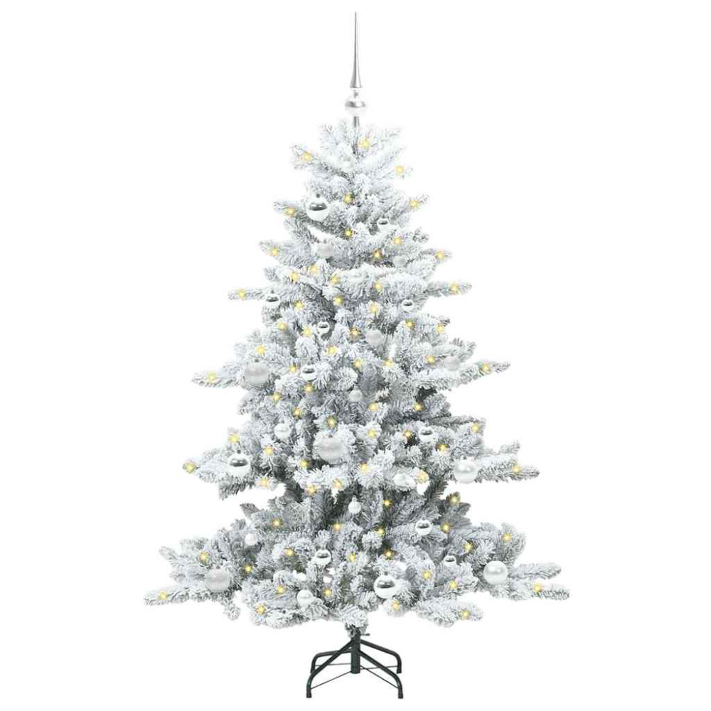Produktbild för Plast Hingad Julgran med 150 LED-lampor Vit 150 cm PVC och stål