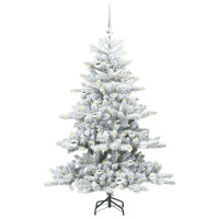 Produktbild för Plast Hingad Julgran med 150 LED-lampor Vit 150 cm PVC och stål