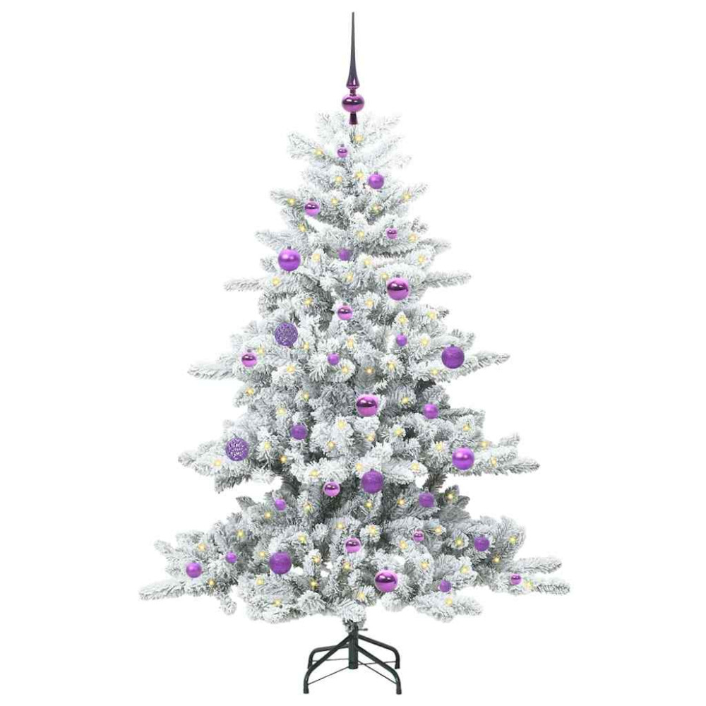 Produktbild för Plast Hingad Julgran med 150 LED-lampor Vit 150 cm PVC och stål