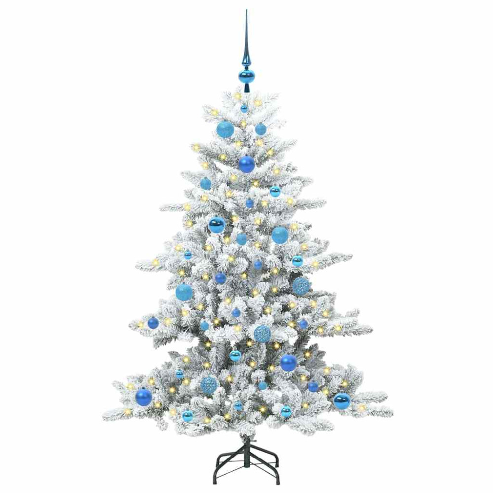 Produktbild för Plast Hingad Julgran med 150 LED-lampor Vit 150 cm PVC och stål