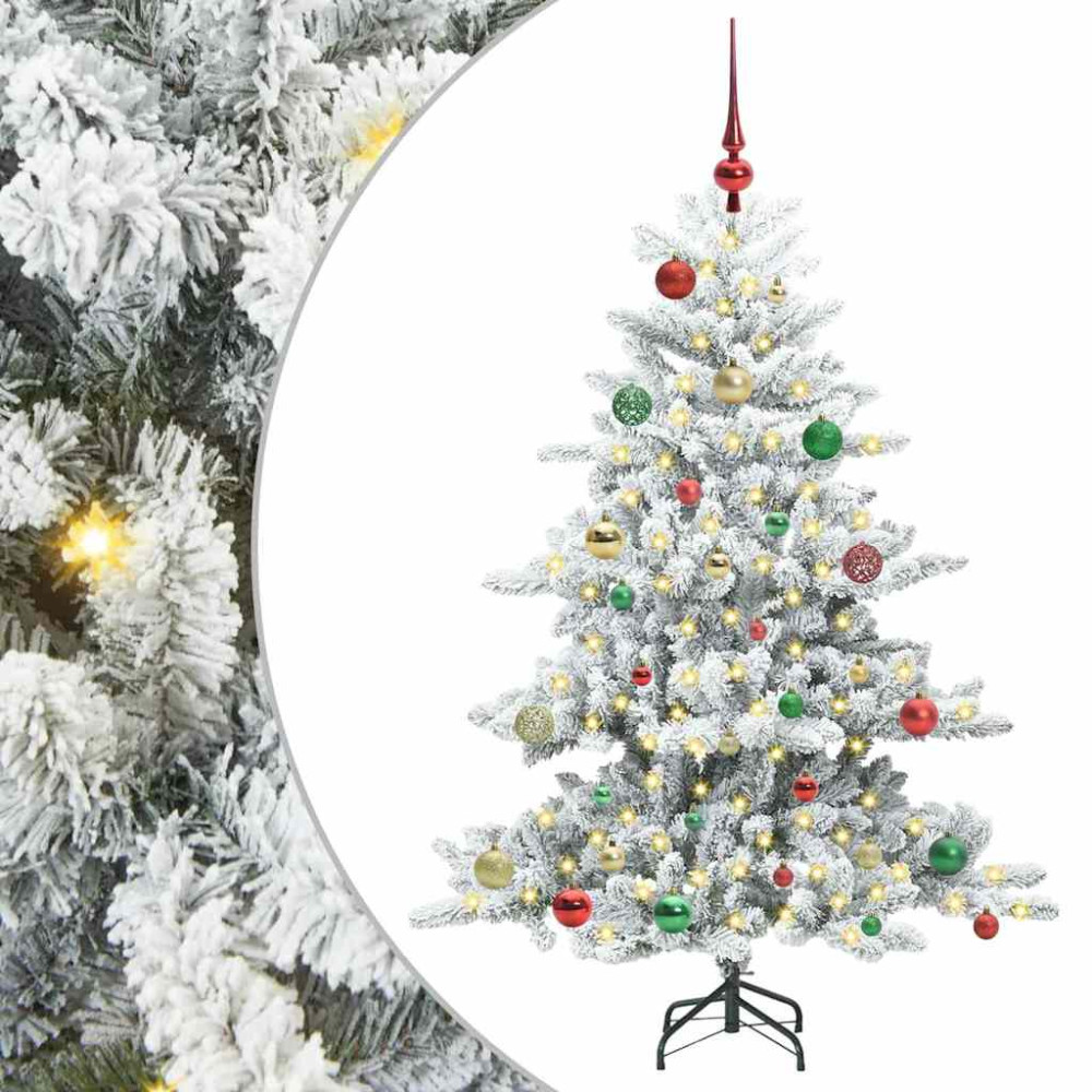 Produktbild för Plast Hingad Julgran med 150 LED-lampor Vit 150 cm PVC och stål