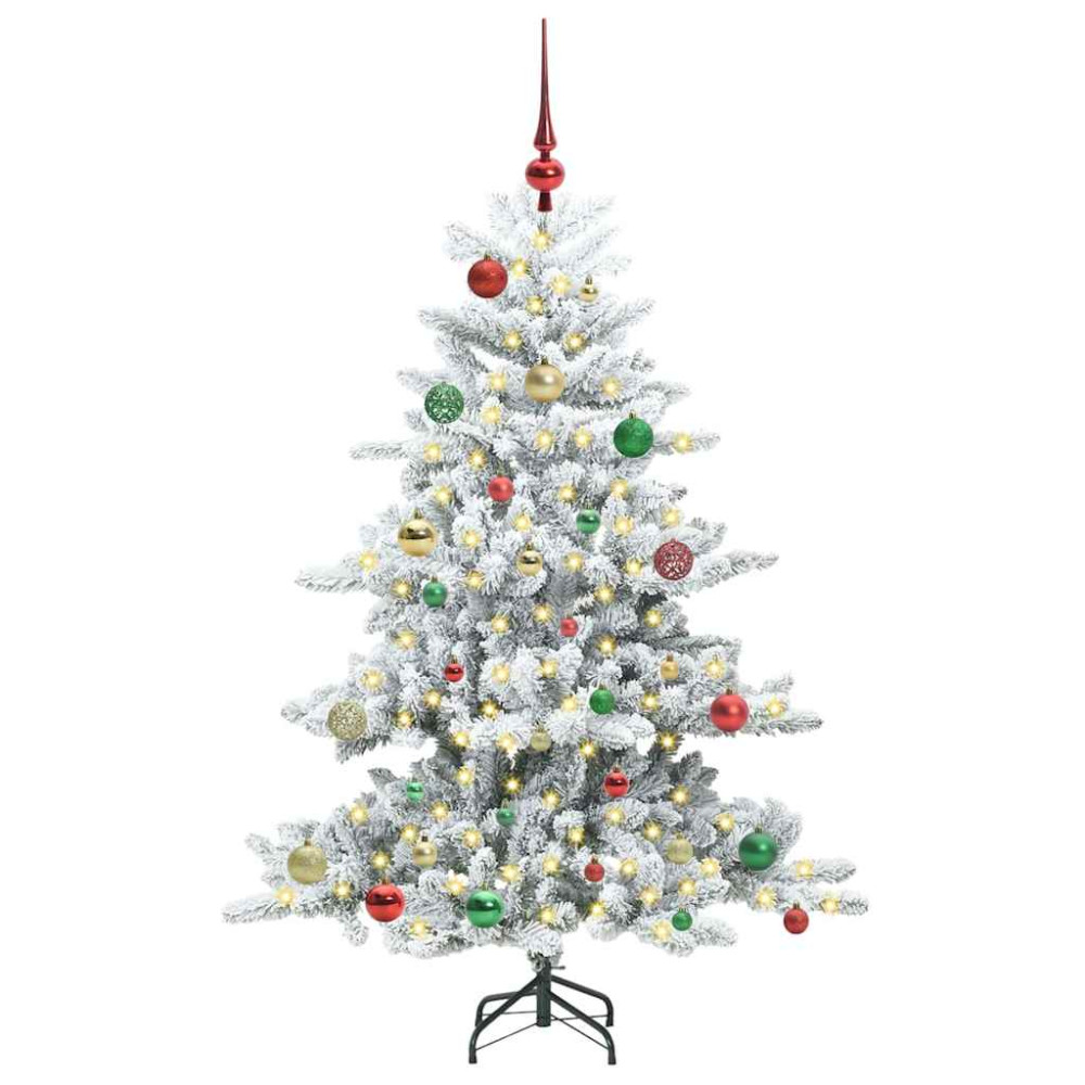 Produktbild för Plast Hingad Julgran med 150 LED-lampor Vit 150 cm PVC och stål