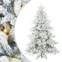Produktbild för Plast Hingad Julgran med 300 LED-lampor Vit 180 cm PVC och stål
