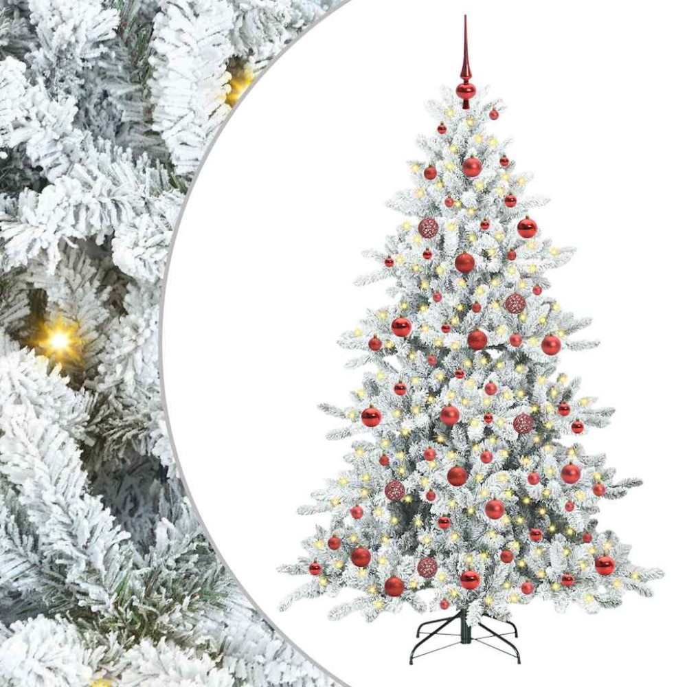 Produktbild för Plast Hingad Julgran med 300 LED-lampor Vit 180 cm PVC och stål