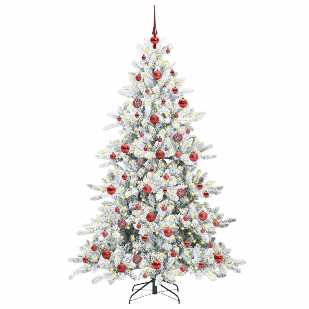 Produktbild för Plast Hingad Julgran med 300 LED-lampor Vit 180 cm PVC och stål