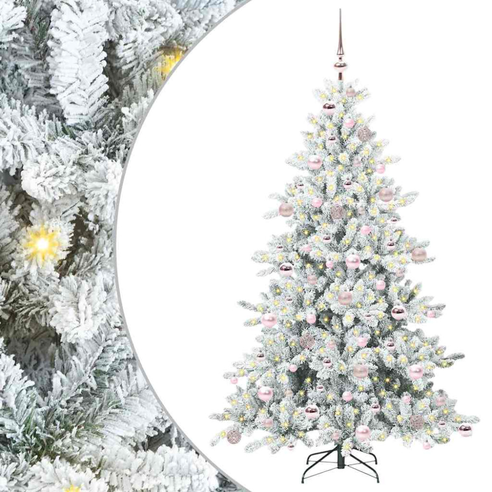 Produktbild för Plast Hingad Julgran med 300 LED-lampor Vit 180 cm PVC och stål