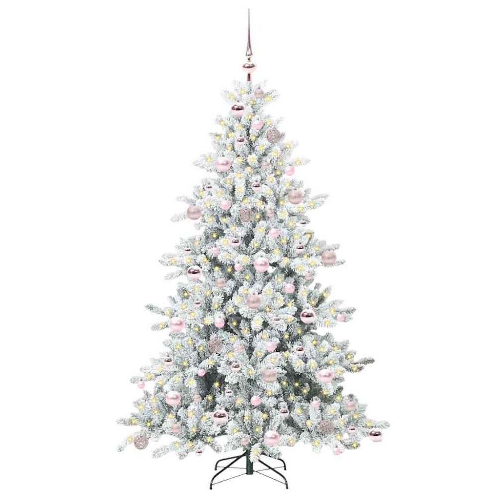 Produktbild för Plast Hingad Julgran med 300 LED-lampor Vit 180 cm PVC och stål