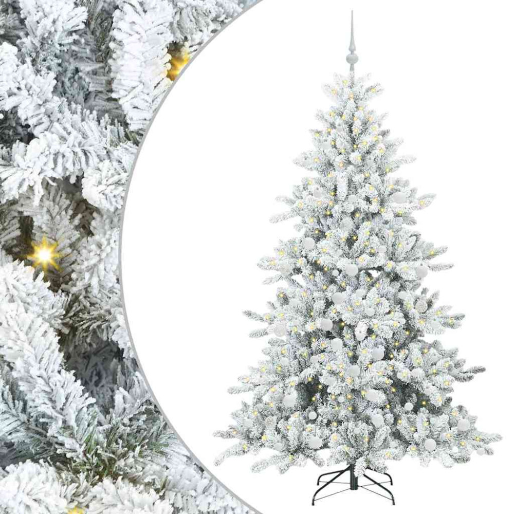 Produktbild för Plast Hingad Julgran med 300 LED-lampor Vit 180 cm PVC och stål