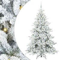 Produktbild för Plast Hingad Julgran med 300 LED-lampor Vit 180 cm PVC och stål
