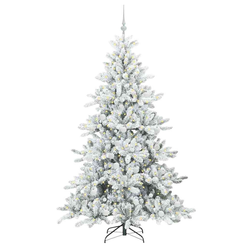 Produktbild för Plast Hingad Julgran med 300 LED-lampor Vit 180 cm PVC och stål
