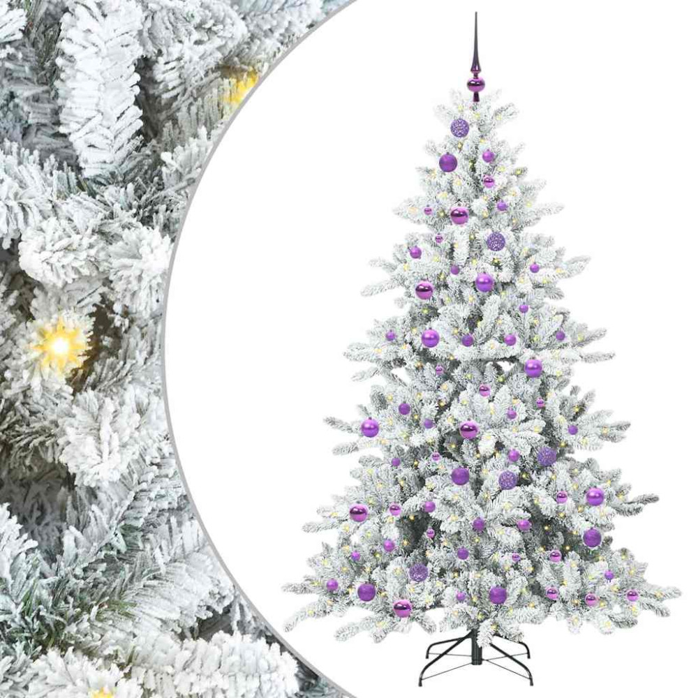 Produktbild för Plast Hingad Julgran med 300 LED-lampor Vit 180 cm PVC och stål