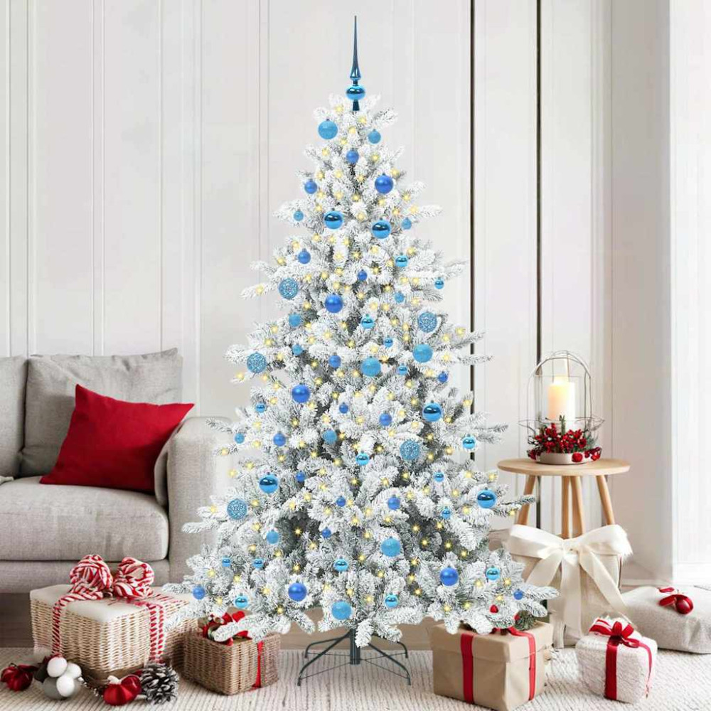 Produktbild för Plast Hingad Julgran med 300 LED-lampor Vit 180 cm PVC och stål