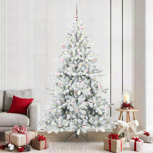vidaXL Plast Hingad Julgran med 300 LED-lampor Vit 210 cm PVC och stål