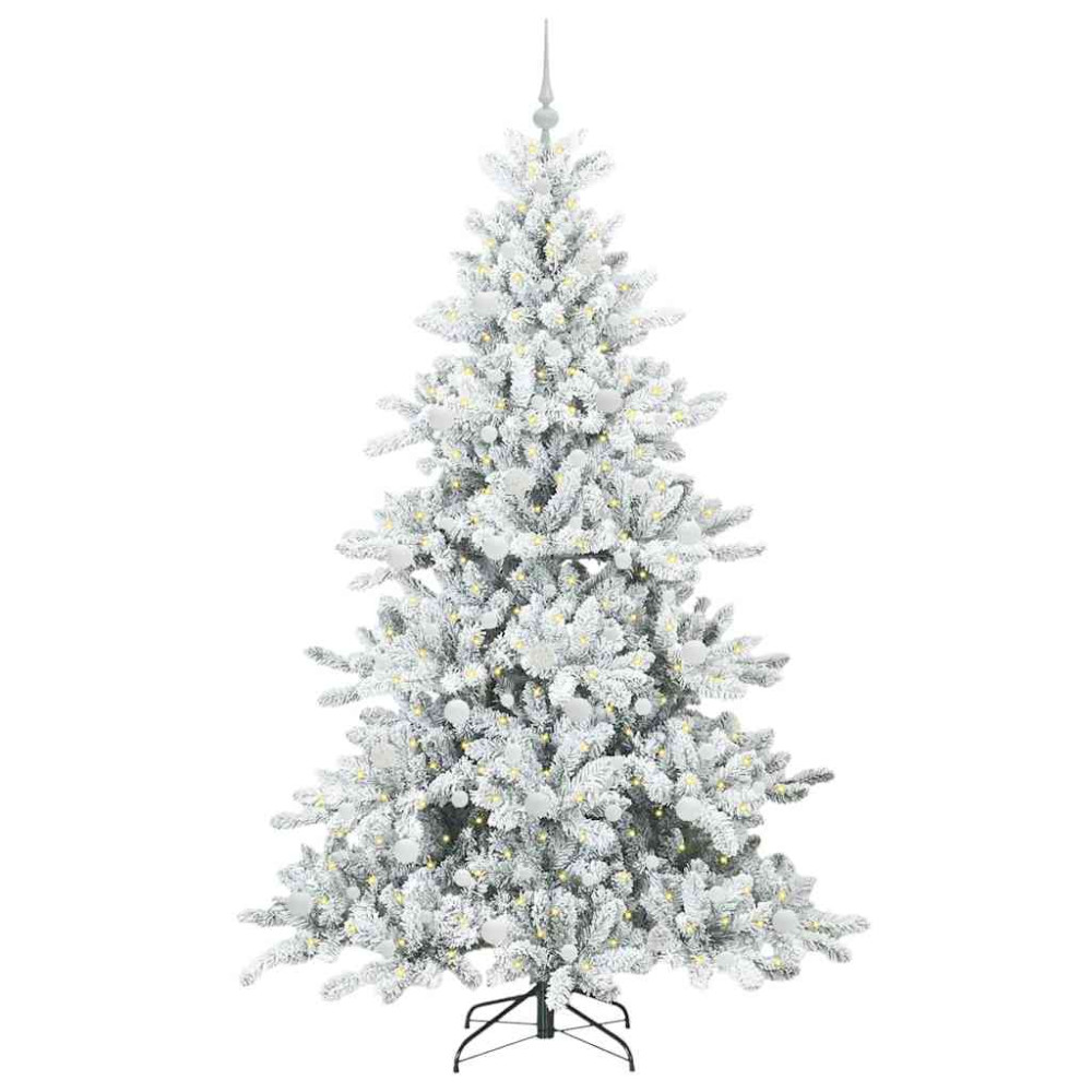 Produktbild för Plast Hingad Julgran med 300 LED-lampor Vit 210 cm PVC och stål