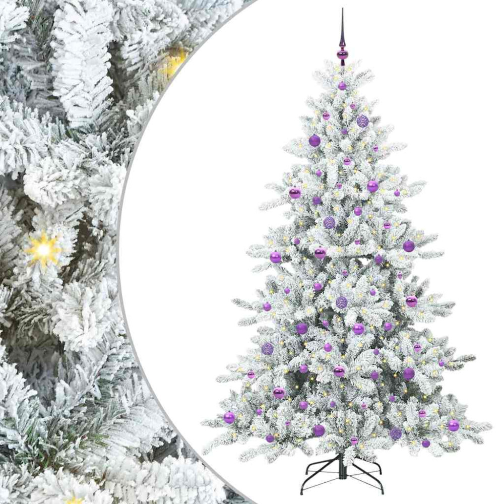 Produktbild för Plast Hingad Julgran med 300 LED-lampor Vit 210 cm PVC och stål