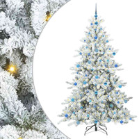 Produktbild för Plast Hingad Julgran med 300 LED-lampor Vit 210 cm PVC och stål