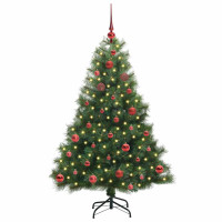 Produktbild för Konstgjord julgran med 150 LED-lampor Grön 150 cm PE och PVC