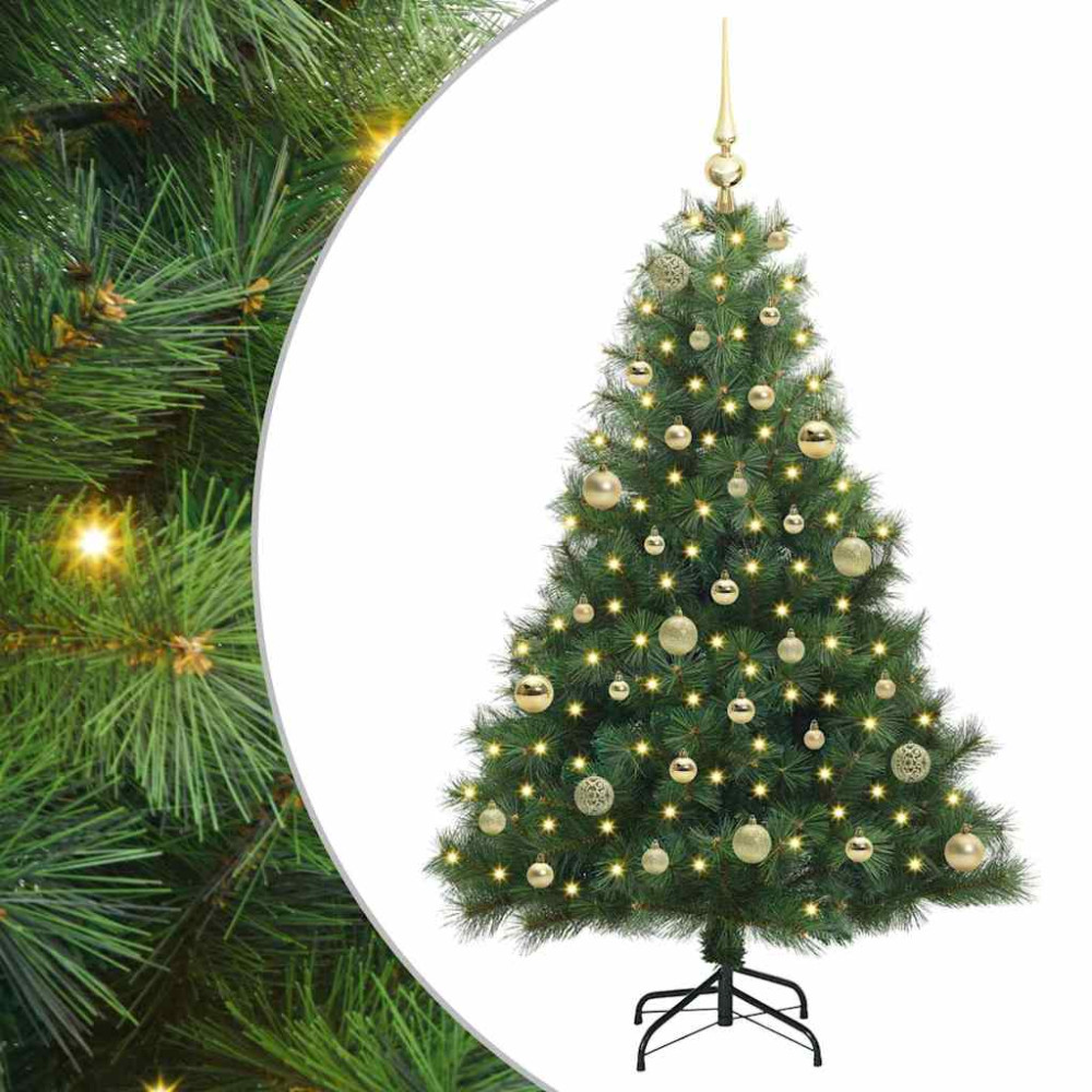 Produktbild för Konstgjord julgran med 150 LED-lampor Grön 150 cm PE och PVC