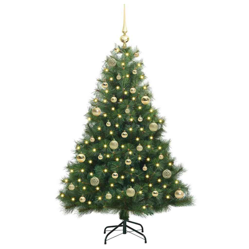 Produktbild för Konstgjord julgran med 150 LED-lampor Grön 150 cm PE och PVC