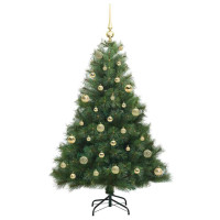 Produktbild för Konstgjord julgran med 150 LED-lampor Grön 150 cm PE och PVC
