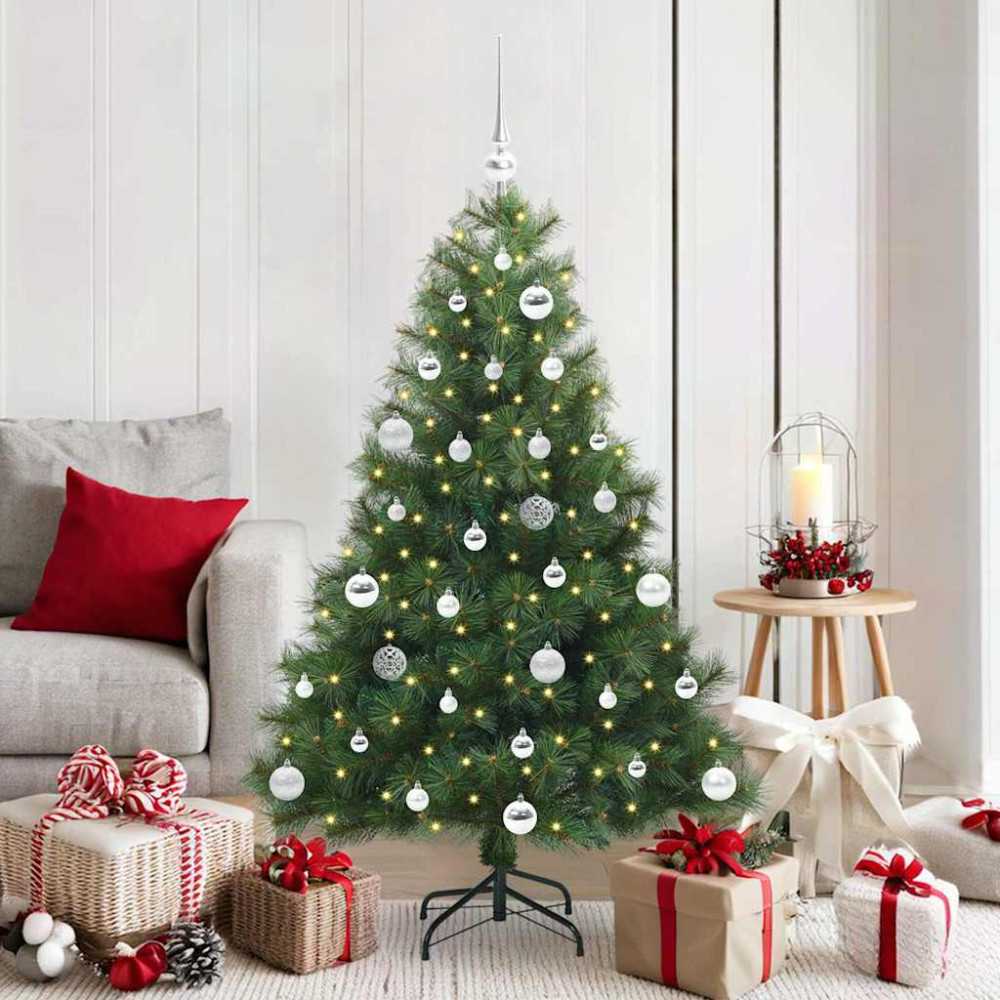 Produktbild för Konstgjord julgran med 150 LED-lampor Grön 150 cm PE och PVC