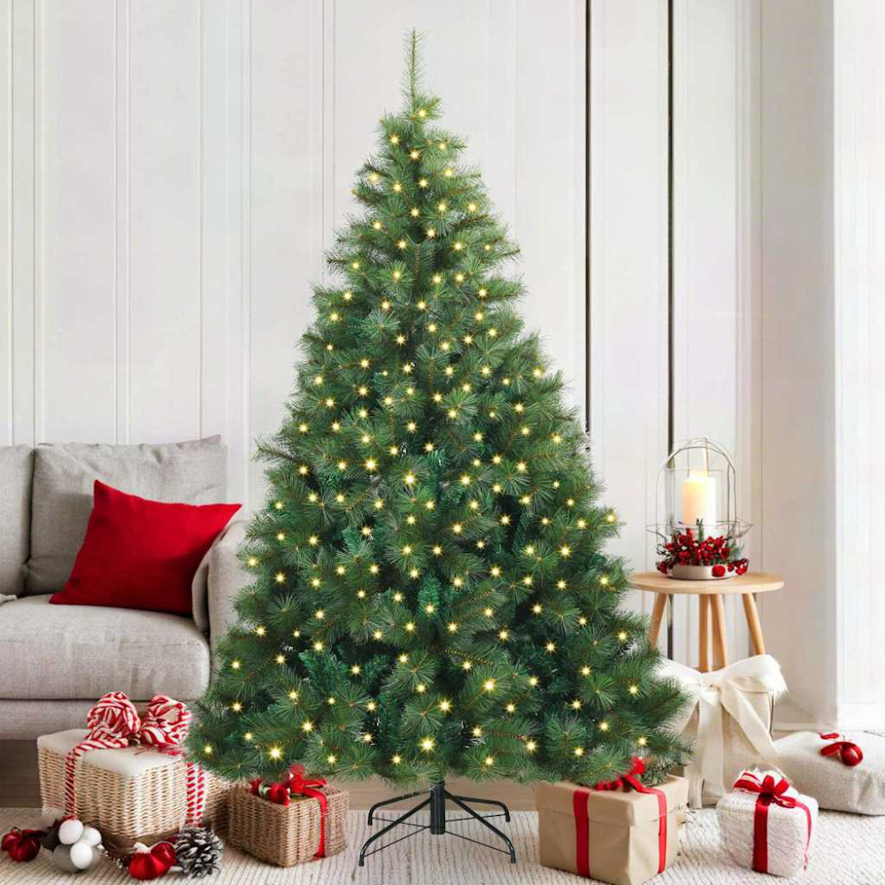 Produktbild för Konstgjord julgran med 300 LED-lampor Grön 180 cm PE och PVC