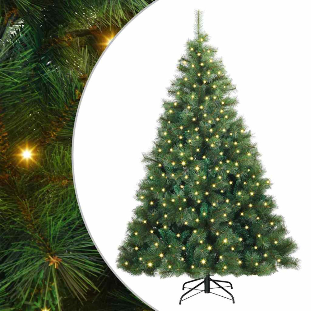 Produktbild för Konstgjord julgran med 300 LED-lampor Grön 180 cm PE och PVC