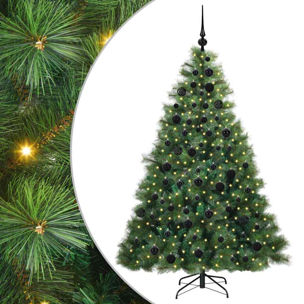 Produktbild för Konstgjord julgran med 300 LED-lampor Grön 180 cm PE och PVC