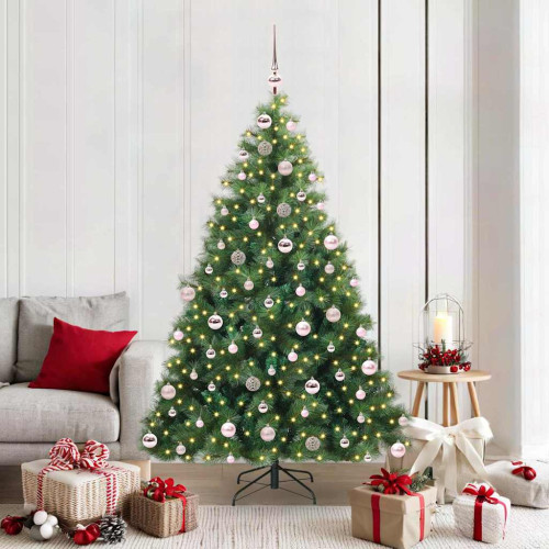 vidaXL Konstgjord julgran med 300 LED-lampor Grön 180 cm PE och PVC