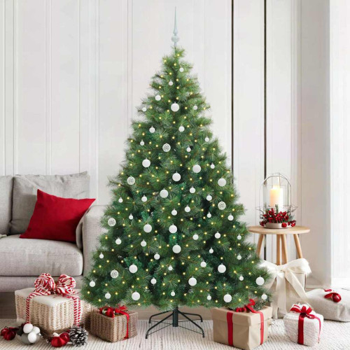 vidaXL Konstgjord julgran med 300 LED-lampor Grön 180 cm PE och PVC