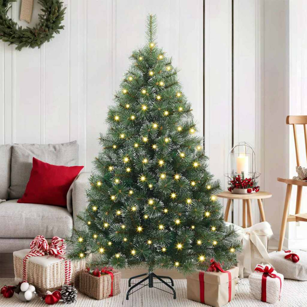 Produktbild för Konstgjord julgran med 150 LED-lampor Grön 150 cm PE och PVC