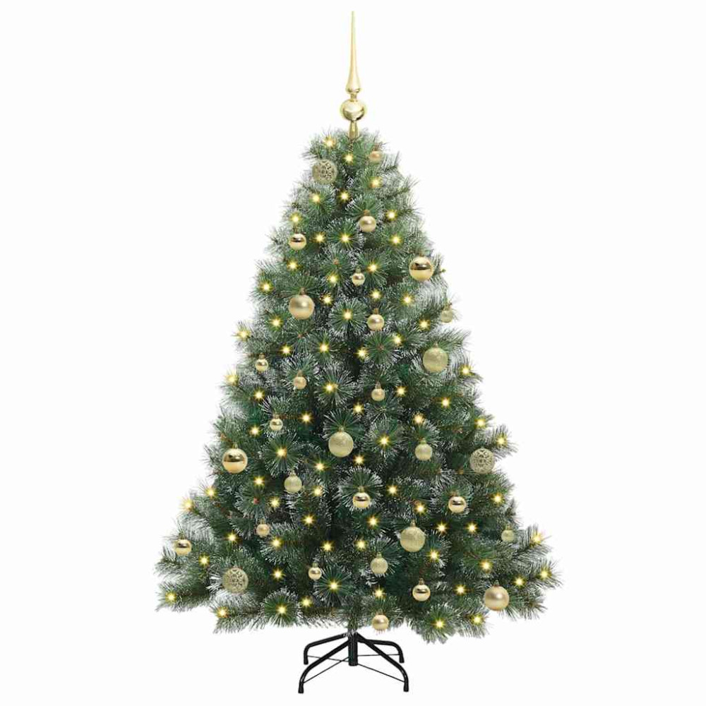 Produktbild för Konstgjord julgran med 150 LED-lampor Grön 150 cm PE och PVC