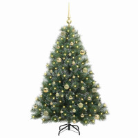 Produktbild för Konstgjord julgran med 150 LED-lampor Grön 150 cm PE och PVC