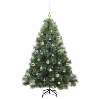 Produktbild för Konstgjord julgran med 150 LED-lampor Grön 150 cm PE och PVC