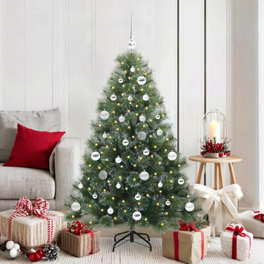 Produktbild för Konstgjord julgran med 150 LED-lampor Grön 150 cm PE och PVC