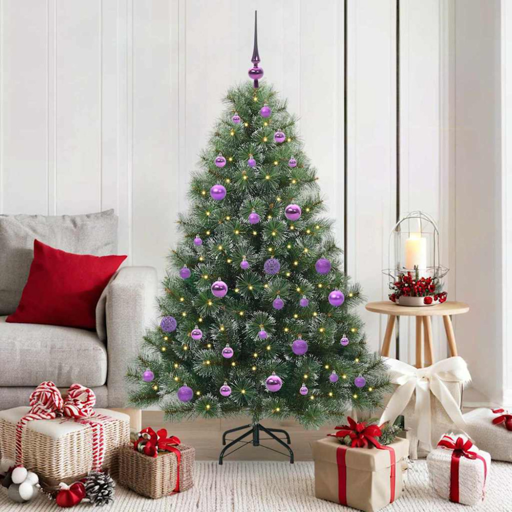 Produktbild för Konstgjord julgran med 150 LED-lampor Grön 150 cm PE och PVC