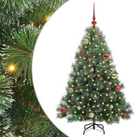 Produktbild för Konstgjord julgran med 150 LED-lampor Grön 150 cm PE och PVC