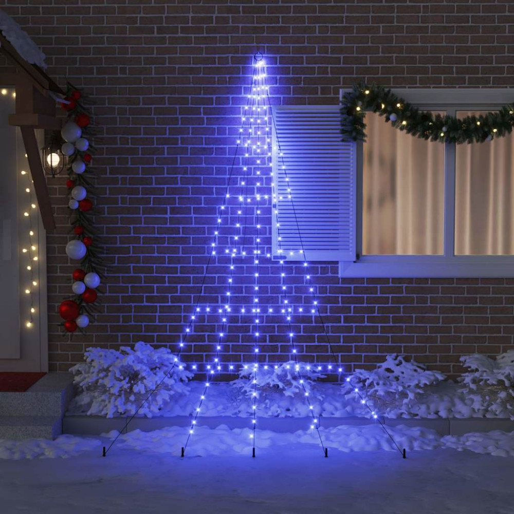 Produktbild för LED Julgran med markspikar med 168 LED-lampor Blå 306 cm Metall