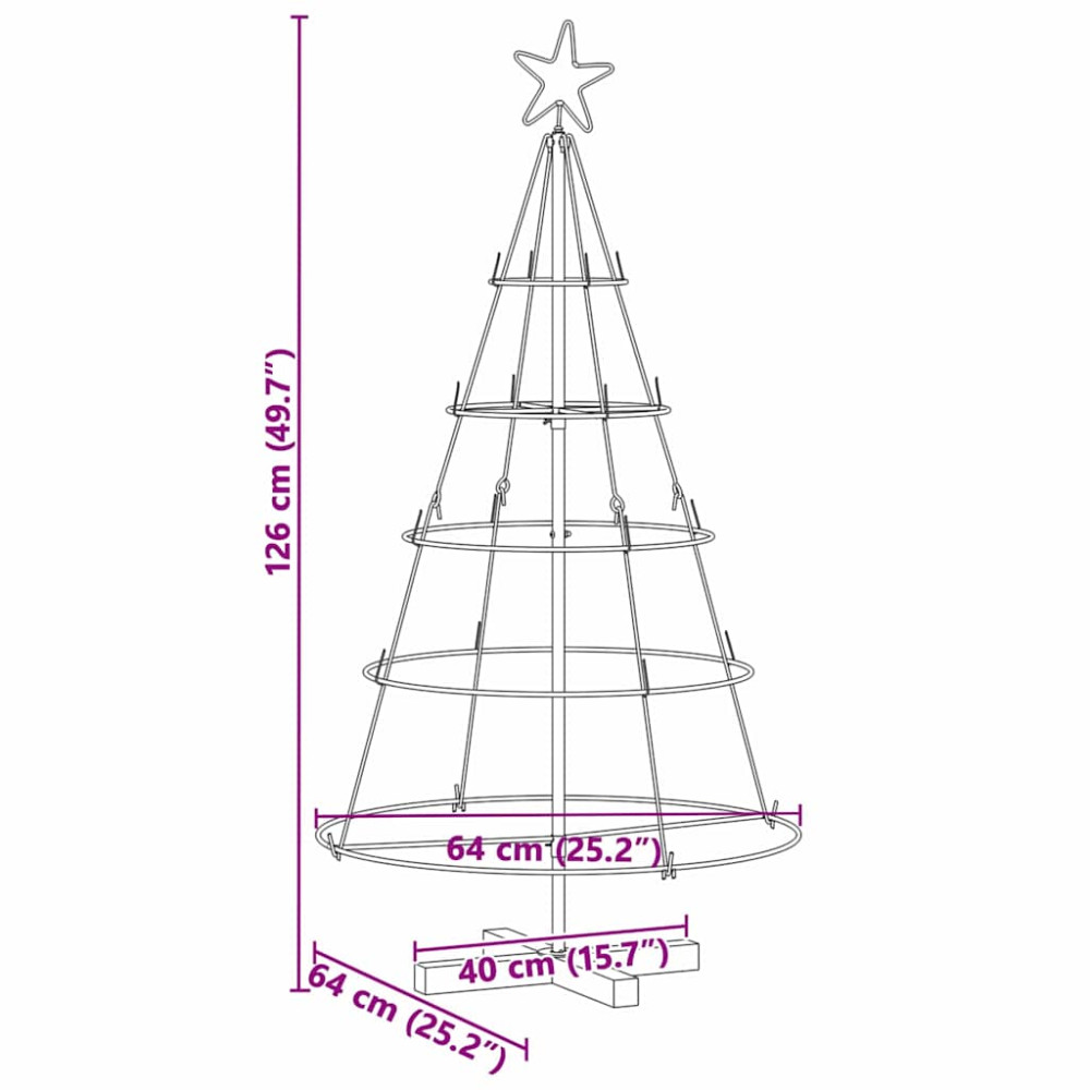 Produktbild för Julcone-träd med stativ Svart 126 cm Stål