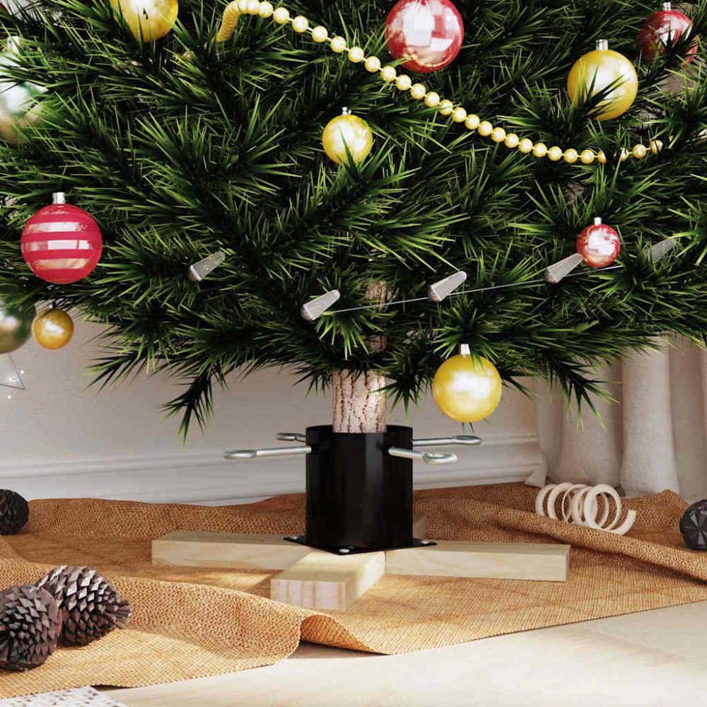 Produktbild för Julgranställ 1.73 Svart 50 x 50 x 16 cm Massiv furu