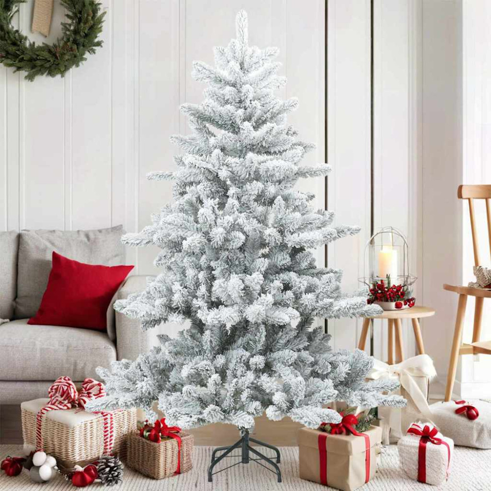 Produktbild för Konstgjord Vikbar Julgran Snö Flocked Vit 150 cm PVC, stål