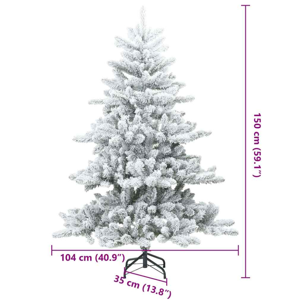 Produktbild för Konstgjord Vikbar Julgran Snö Flocked Vit 150 cm PVC, stål