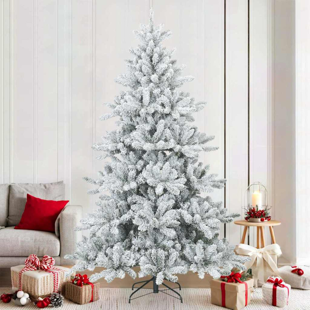 Produktbild för Konstgjord Vikbar Julgran Snö Flocked Vit 210 cm PVC, stål