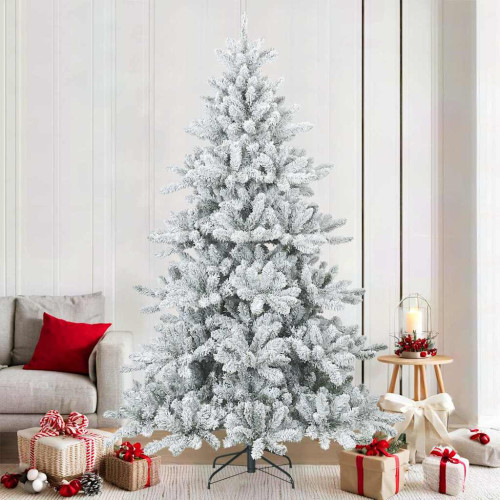 vidaXL Konstgjord Vikbar Julgran Snö Flocked Vit 210 cm PVC, stål